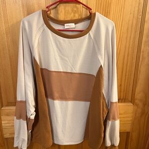 Cozy Colorblock Crew Neck Sweater - Cream and Brown